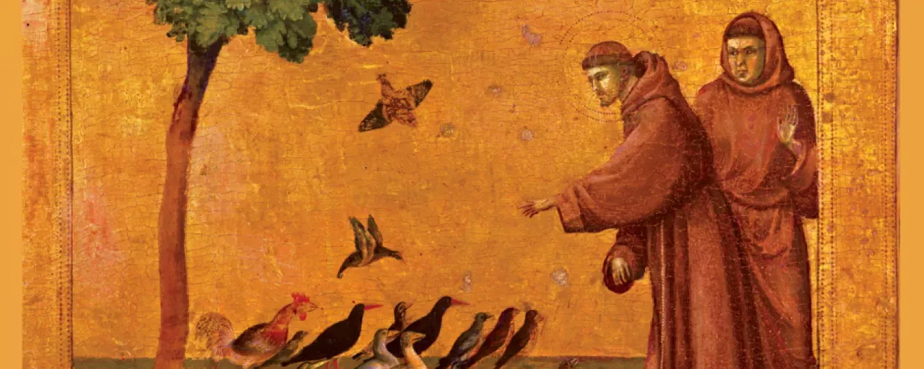 Painting of St. Francis feeding the birds
